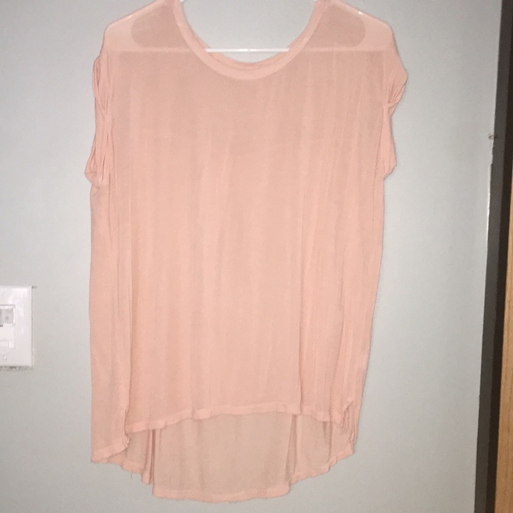 Pink/ Coral shirt short sleeved see through